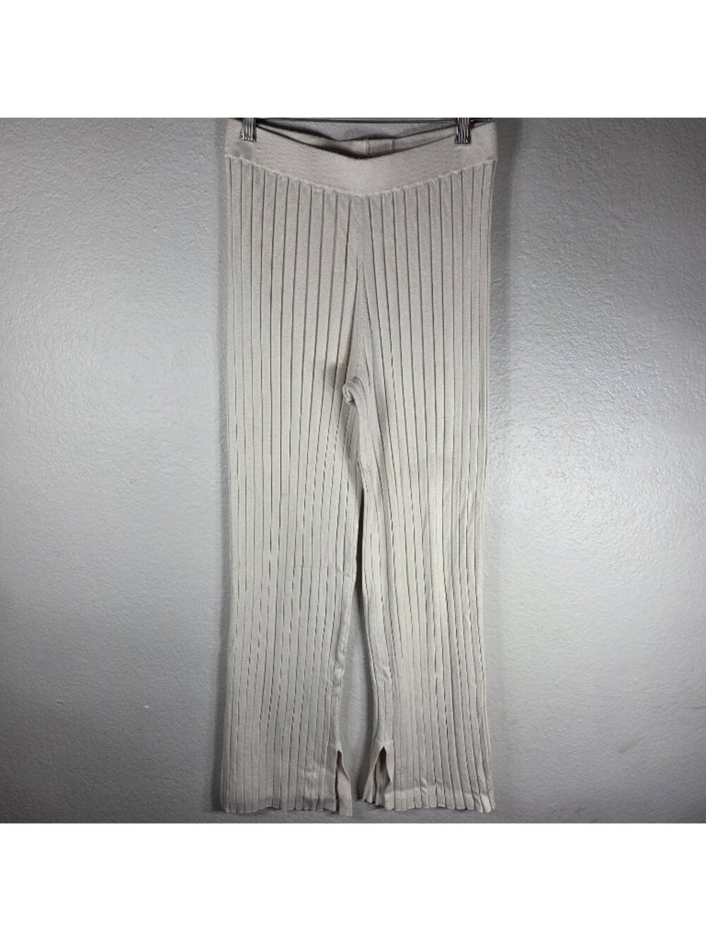 French Connection Cream Ribbed Knit Flared Ankle Pants Sz S Pull On Stretch